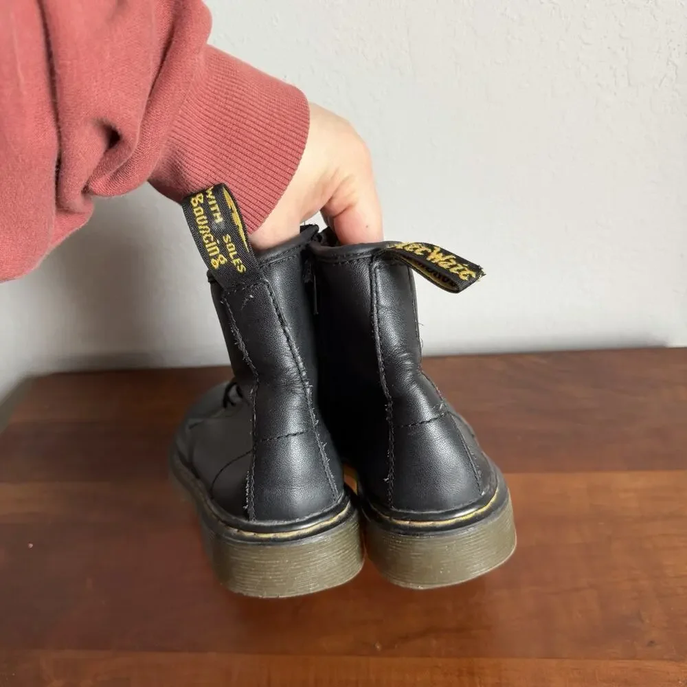 Dr. Martens Junior 1460 Boots Black Lace Up Side Zip Kids 2 Moto Grunge Classic